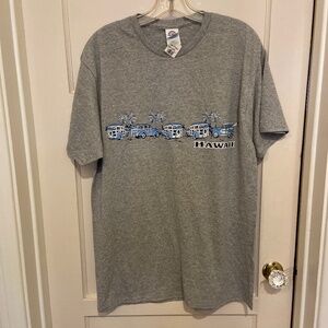 New MEN’S HAWAII HEATHER GRAY TEE TSHIRT SZ L CLASSIC OLDIES CARS TROPICAL PALM
